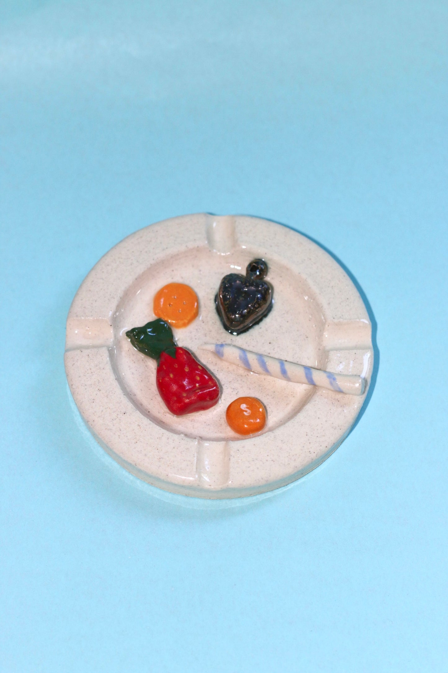 Ash Tray Catch All Sculpture 04 (heart locket/strawberry candy/skittle/button/birthday candle)