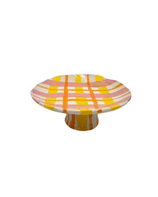 Plaid Pedestal Dish
