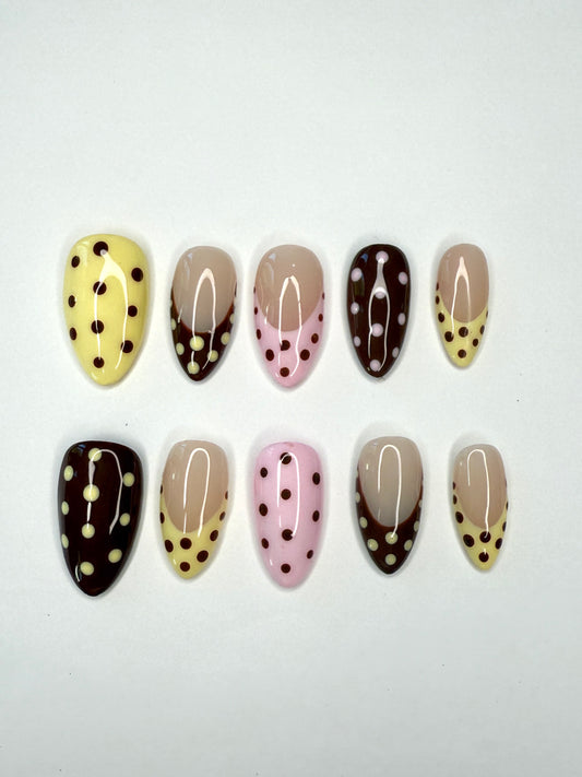 Pink, Brown & Yellow  Polka Dots