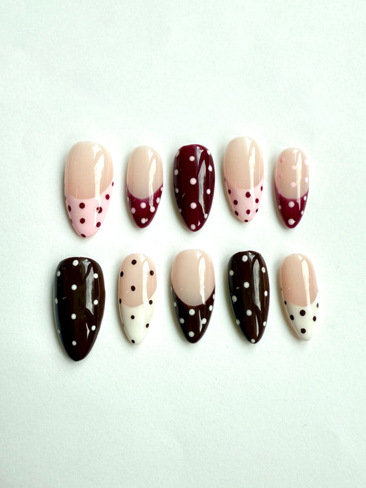 Wine & Brown Polka Dots