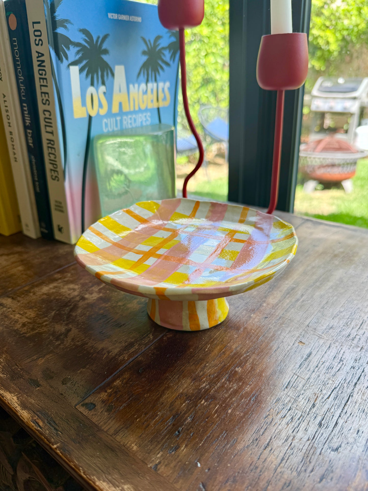 Plaid Pedestal Dish